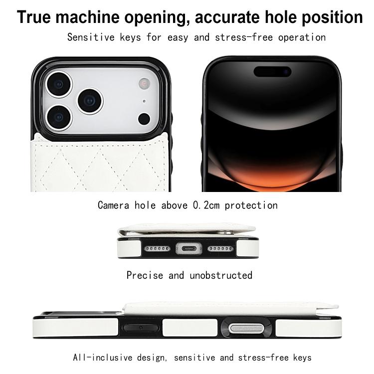 For iPhone 17 Pro Max Double Buckle Rhombic PU Leather Phone Case