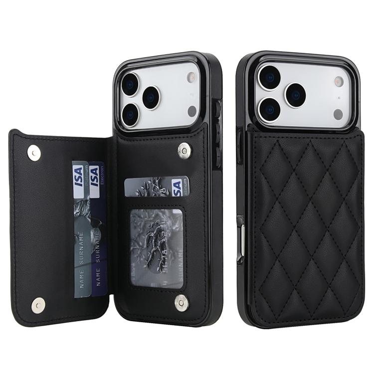 For iPhone 17 Pro Max Double Buckle Rhombic PU Leather Phone Case