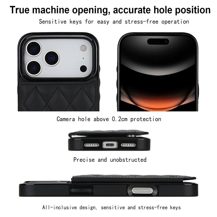 For iPhone 17 Pro Max Double Buckle Rhombic PU Leather Phone Case