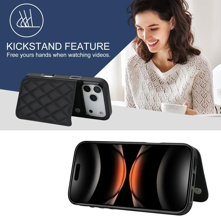 For iPhone 17 Pro Max Double Buckle Rhombic PU Leather Phone Case