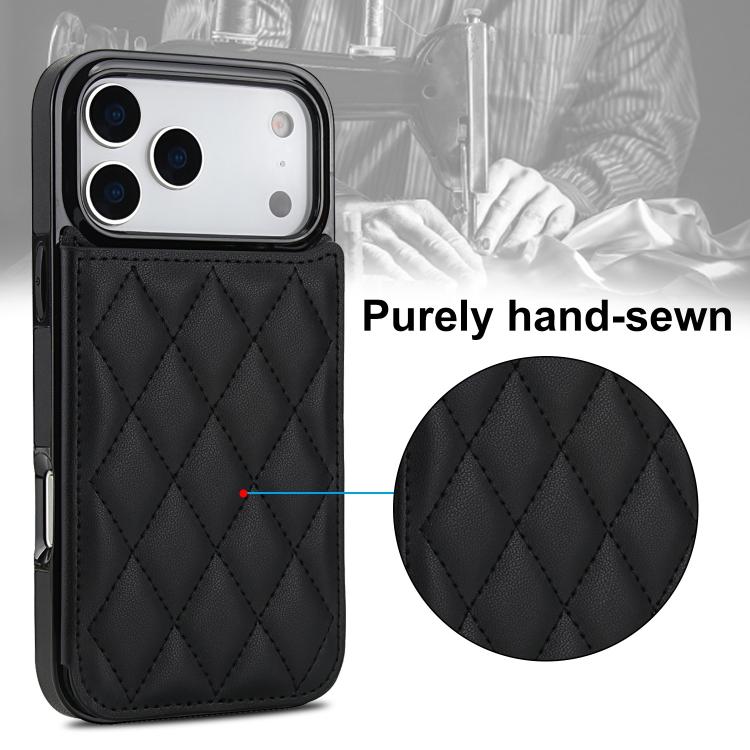 For iPhone 17 Pro Max Double Buckle Rhombic PU Leather Phone Case