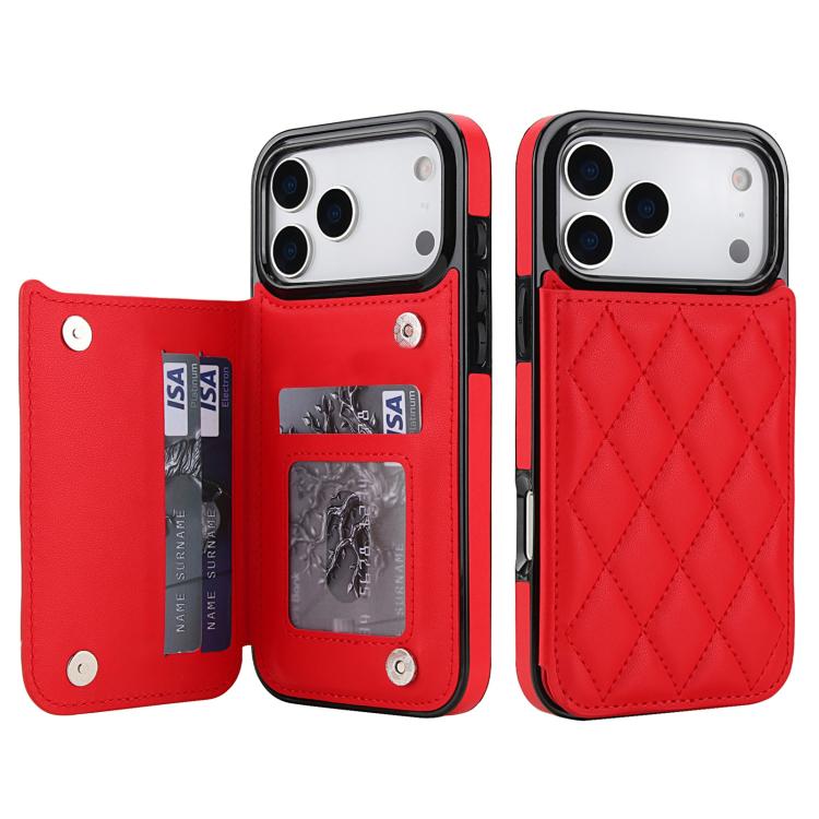 For iPhone 17 Pro Max Double Buckle Rhombic PU Leather Phone Case