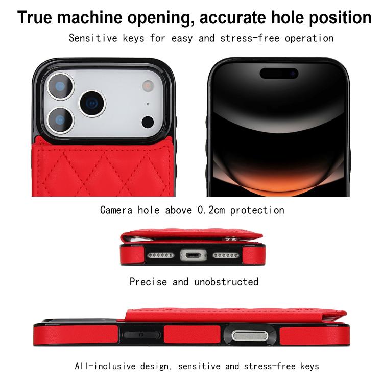 For iPhone 17 Pro Max Double Buckle Rhombic PU Leather Phone Case