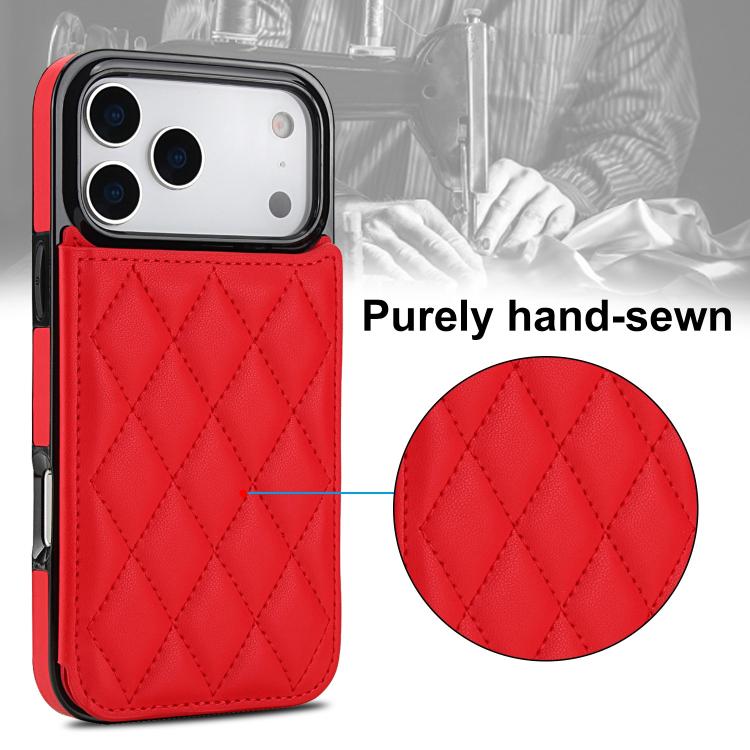 For iPhone 17 Pro Max Double Buckle Rhombic PU Leather Phone Case