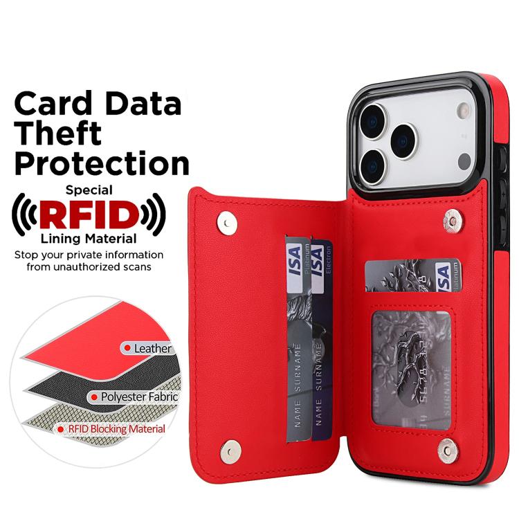 For iPhone 17 Pro Max Double Buckle Rhombic PU Leather Phone Case