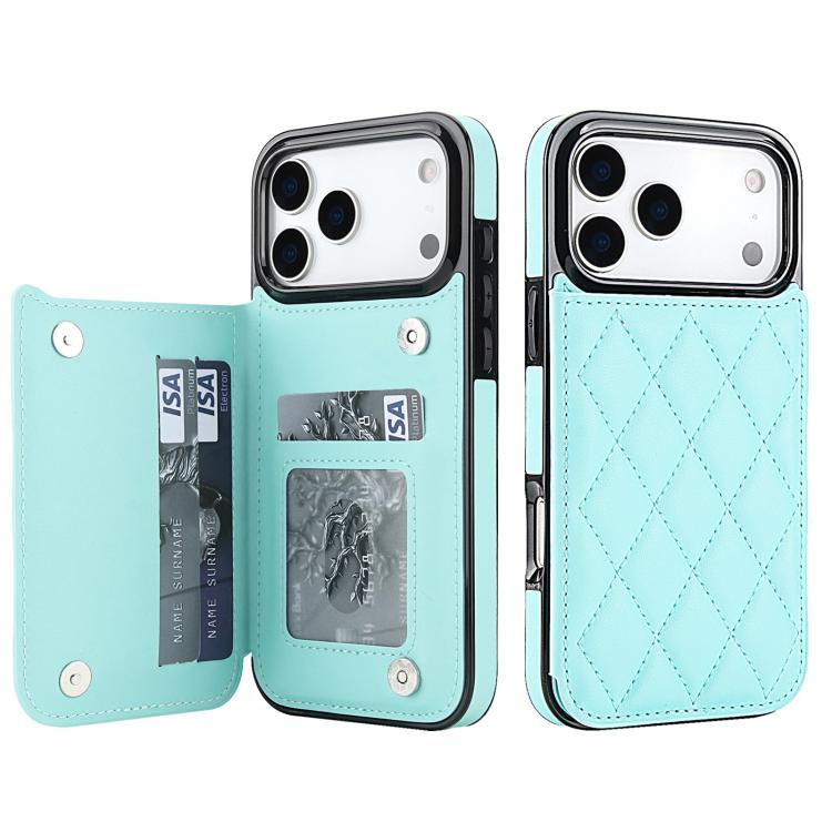 For iPhone 17 Pro Max Double Buckle Rhombic PU Leather Phone Case