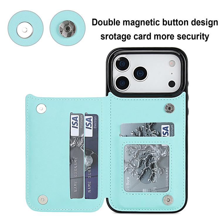 For iPhone 17 Pro Max Double Buckle Rhombic PU Leather Phone Case