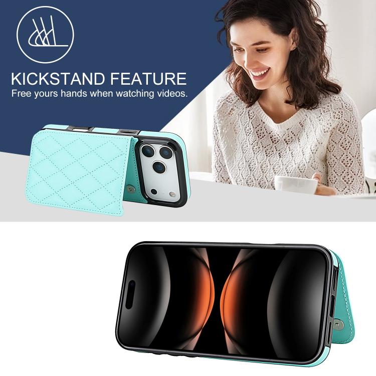 For iPhone 17 Pro Max Double Buckle Rhombic PU Leather Phone Case