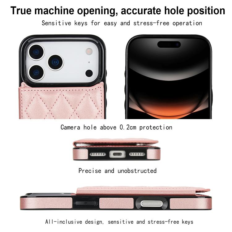 For iPhone 17 Pro Max Double Buckle Rhombic PU Leather Phone Case