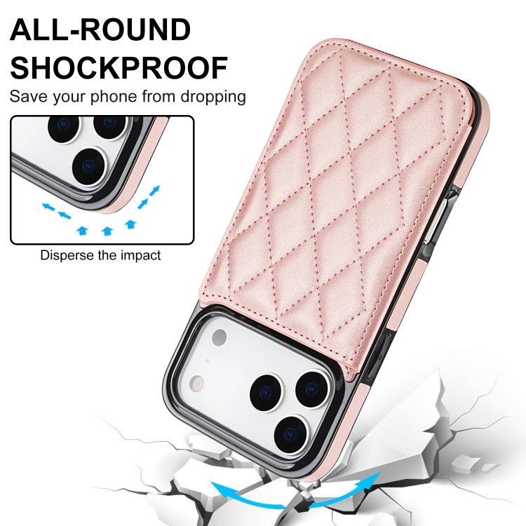 For iPhone 17 Pro Max Double Buckle Rhombic PU Leather Phone Case