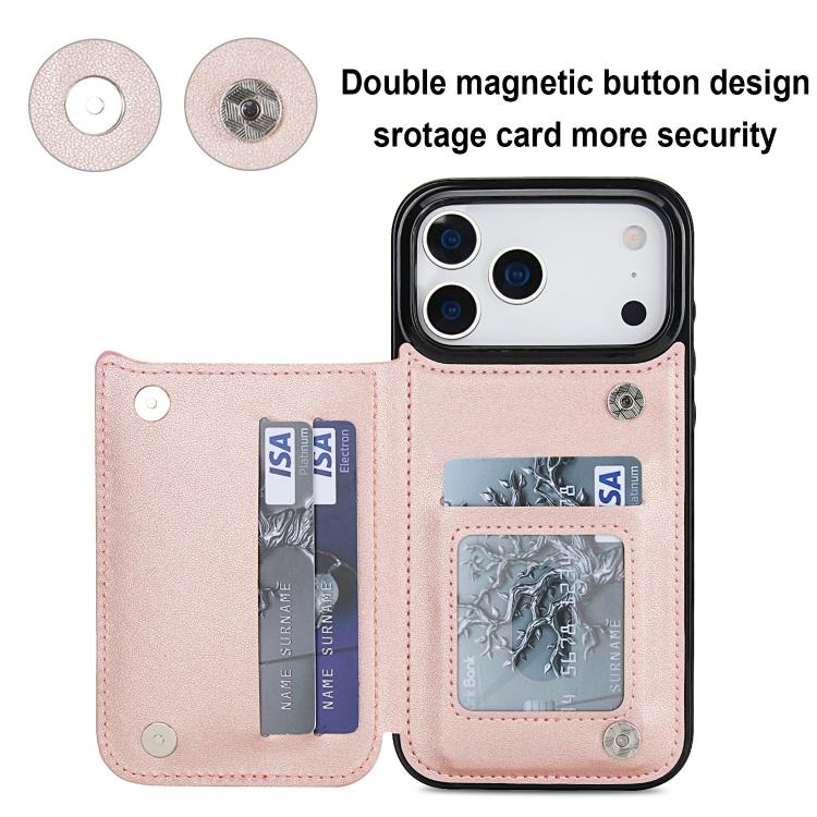 For iPhone 17 Pro Max Double Buckle Rhombic PU Leather Phone Case