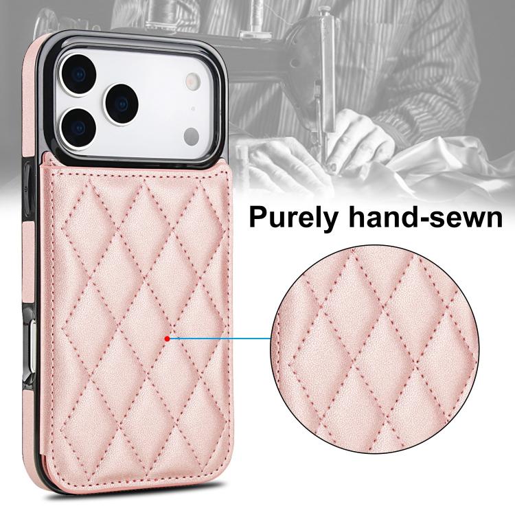 For iPhone 17 Pro Max Double Buckle Rhombic PU Leather Phone Case