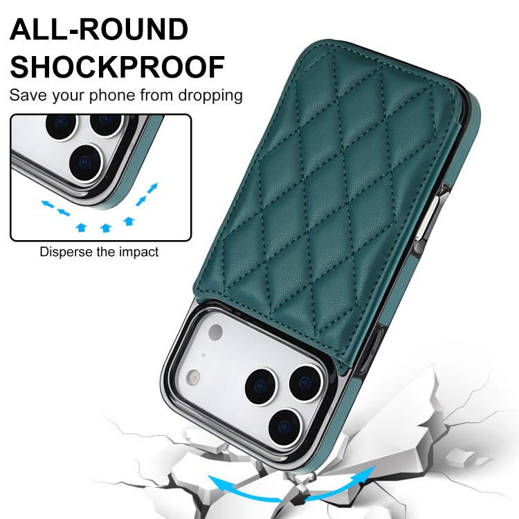 For iPhone 17 Pro Max Double Buckle Rhombic PU Leather Phone Case