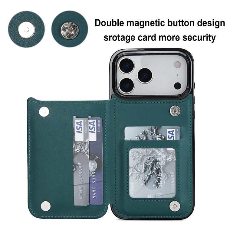 For iPhone 17 Pro Max Double Buckle Rhombic PU Leather Phone Case