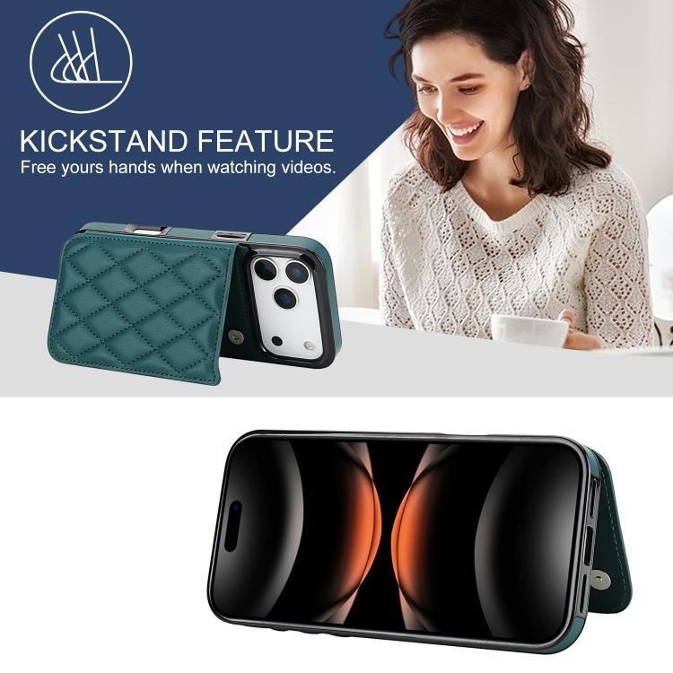 For iPhone 17 Pro Max Double Buckle Rhombic PU Leather Phone Case