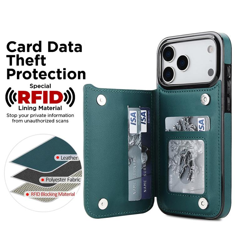 For iPhone 17 Pro Max Double Buckle Rhombic PU Leather Phone Case