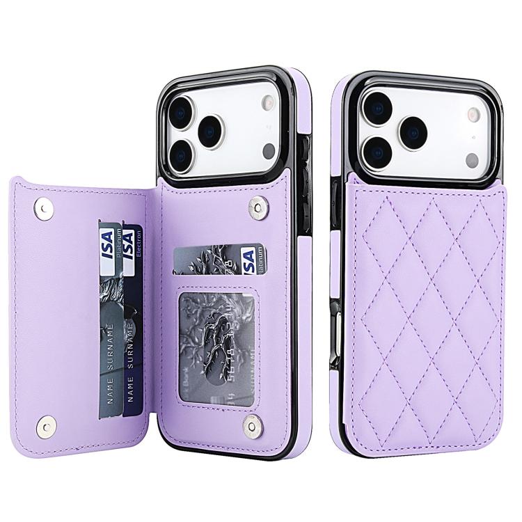 For iPhone 17 Pro Max Double Buckle Rhombic PU Leather Phone Case