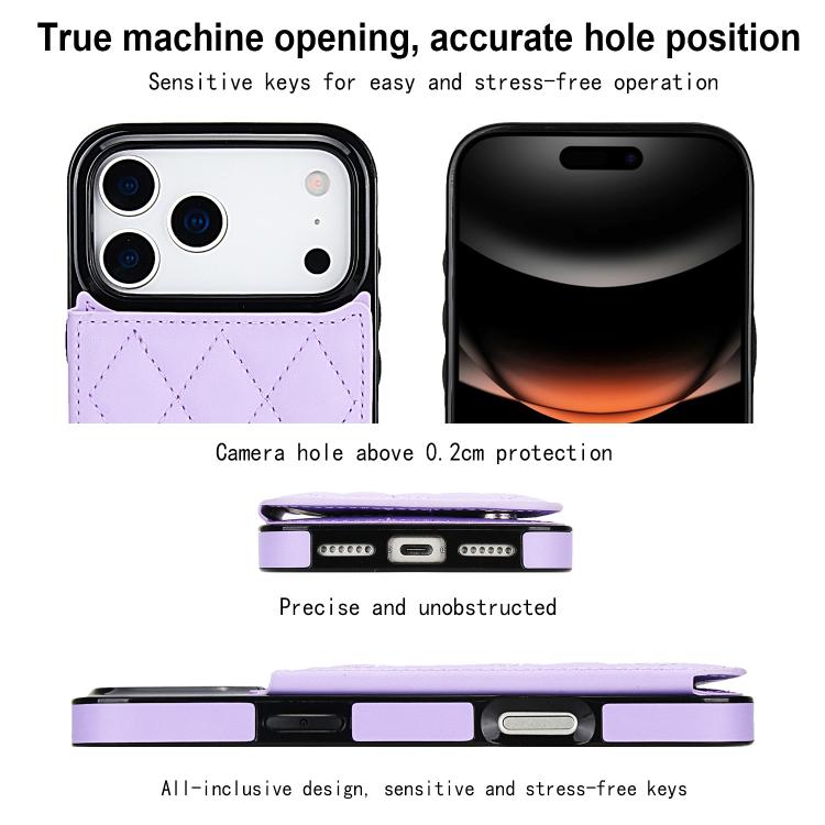 For iPhone 17 Pro Max Double Buckle Rhombic PU Leather Phone Case