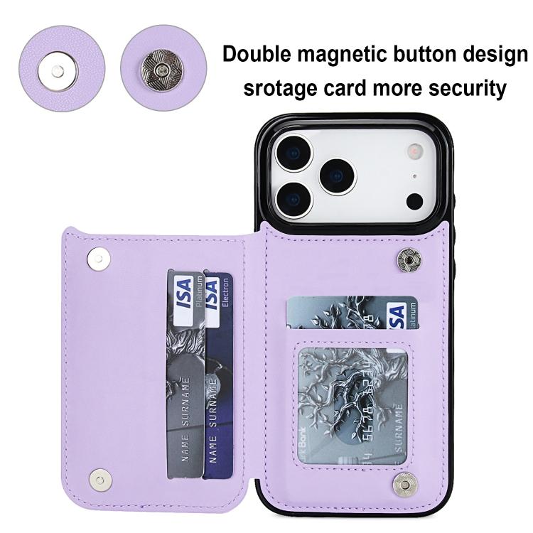 For iPhone 17 Pro Max Double Buckle Rhombic PU Leather Phone Case