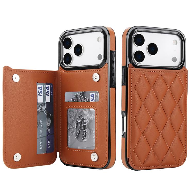 For iPhone 17 Pro Max Double Buckle Rhombic PU Leather Phone Case