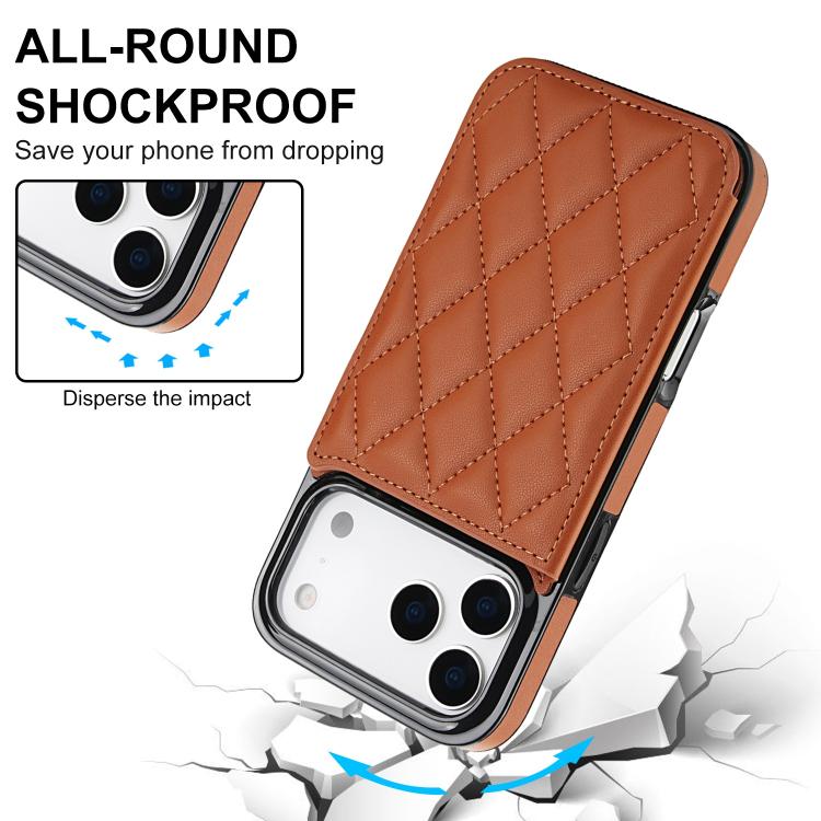 For iPhone 17 Pro Max Double Buckle Rhombic PU Leather Phone Case