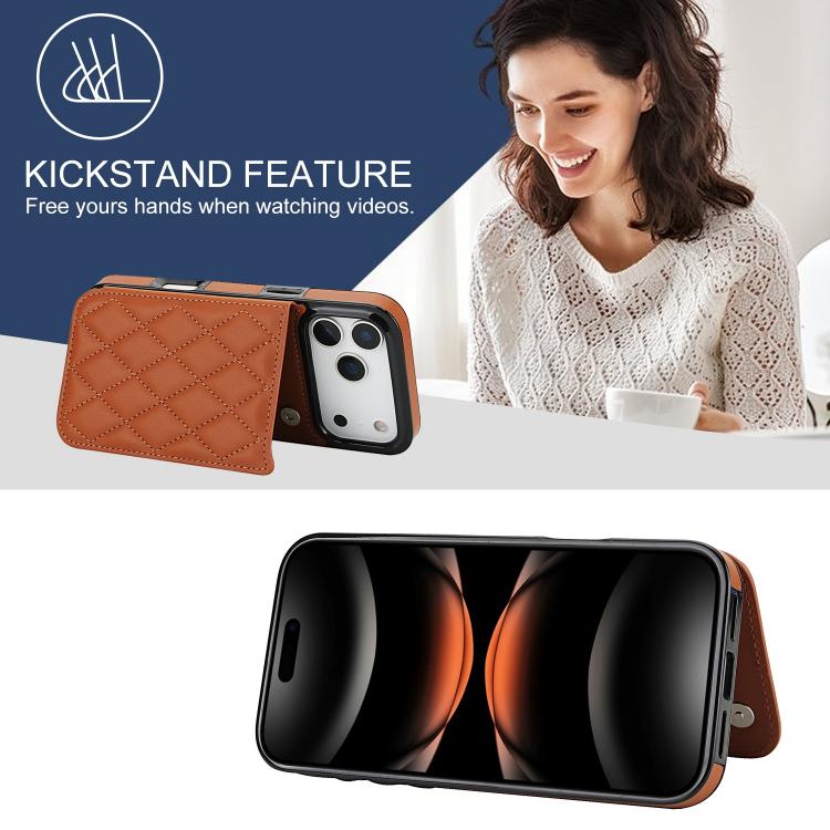 For iPhone 17 Pro Max Double Buckle Rhombic PU Leather Phone Case