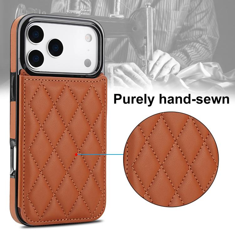 For iPhone 17 Pro Max Double Buckle Rhombic PU Leather Phone Case