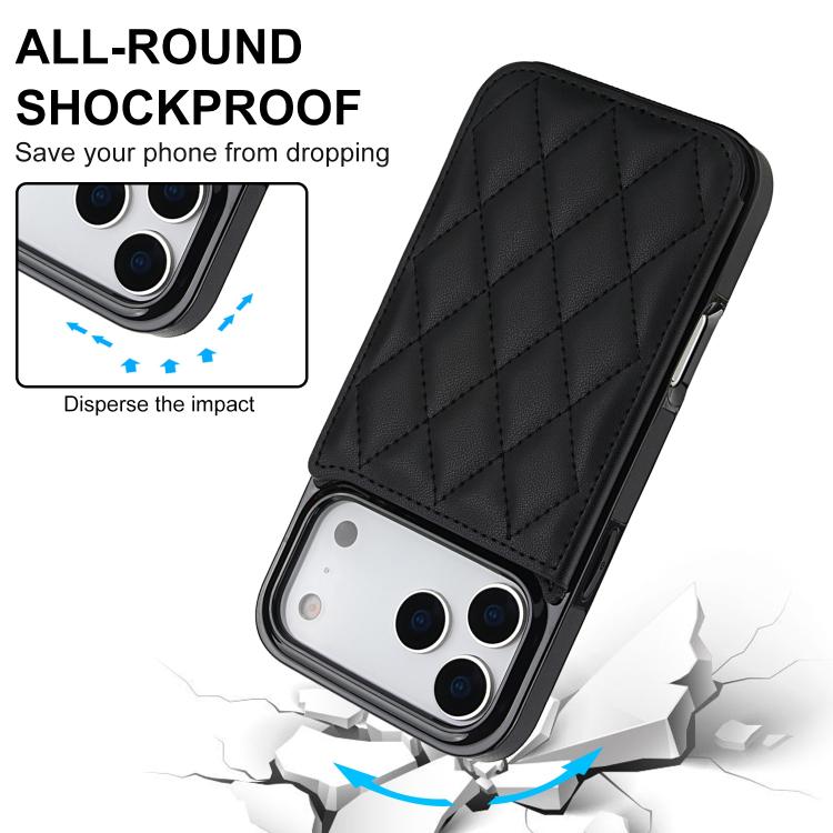 For iPhone 17 Pro Double Buckle Rhombic PU Leather Phone Case