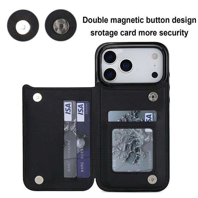 For iPhone 17 Pro Double Buckle Rhombic PU Leather Phone Case
