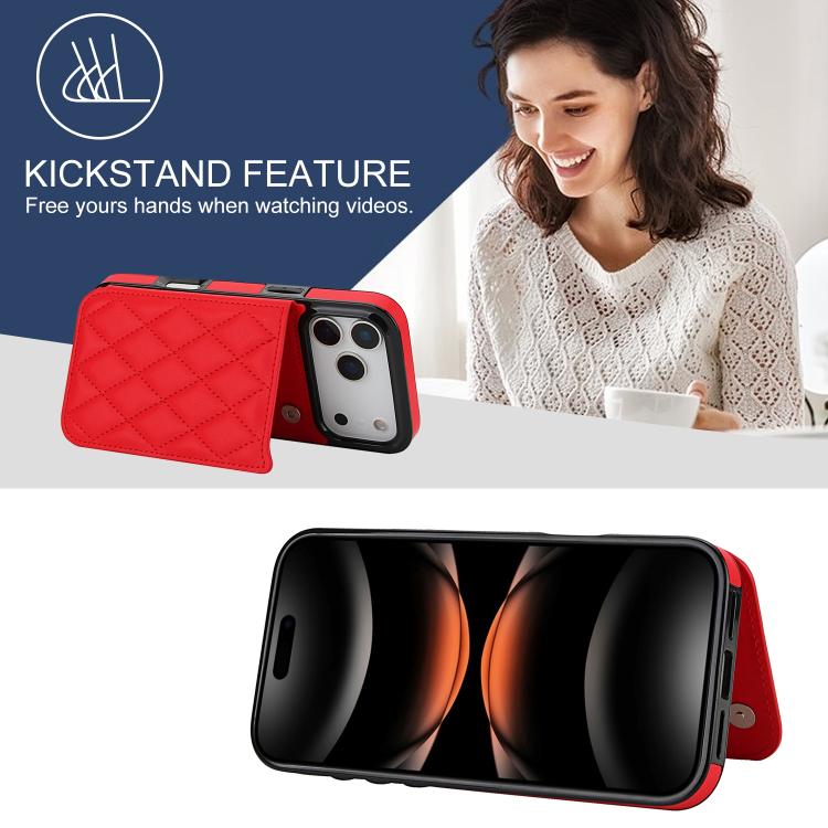 For iPhone 17 Pro Double Buckle Rhombic PU Leather Phone Case