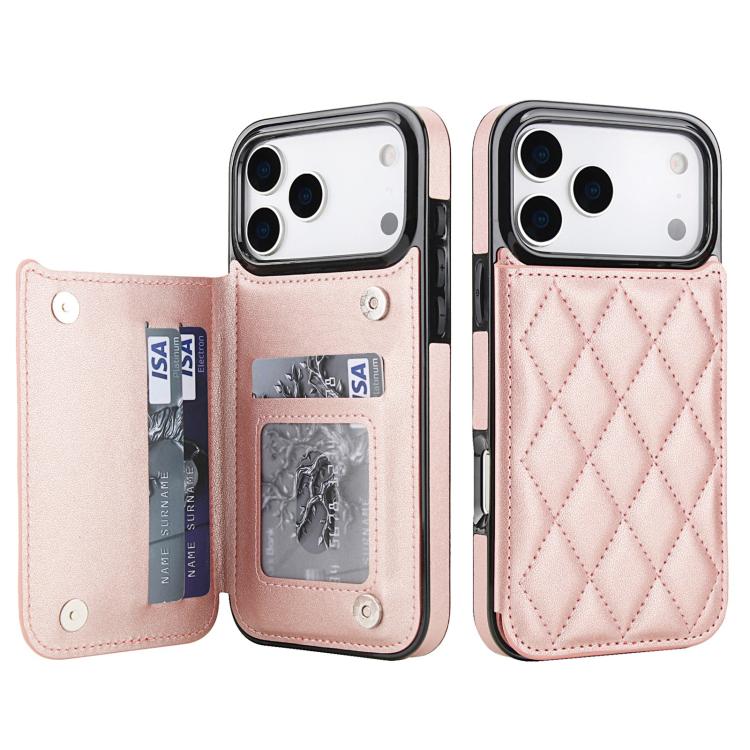 For iPhone 17 Pro Double Buckle Rhombic PU Leather Phone Case