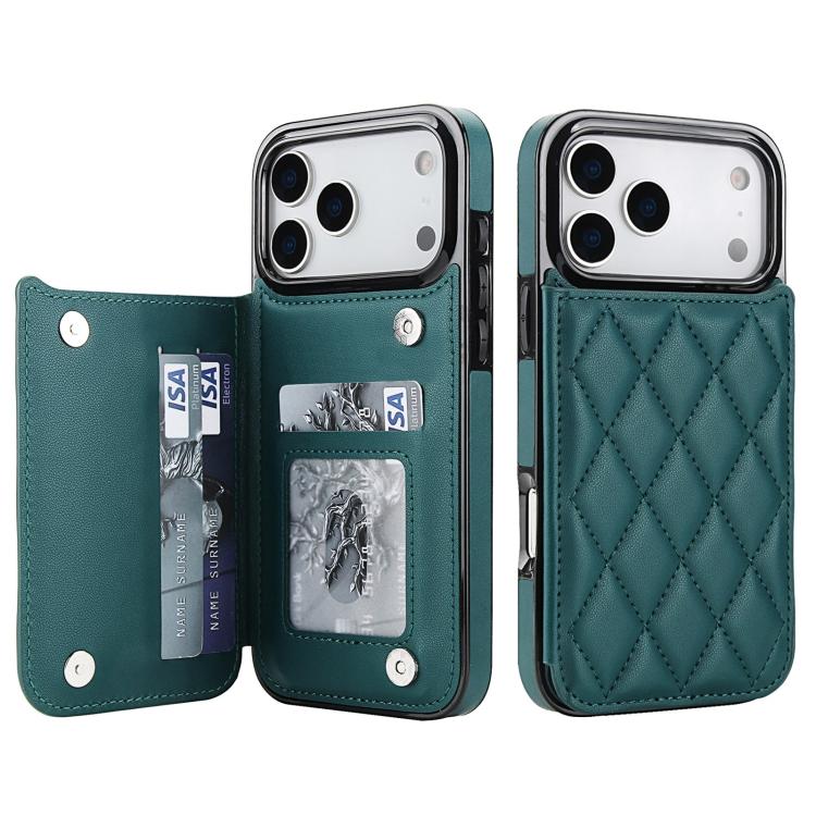 For iPhone 17 Pro Double Buckle Rhombic PU Leather Phone Case