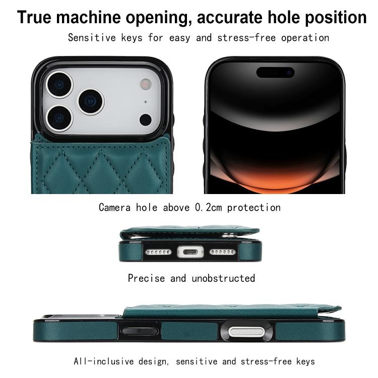 For iPhone 17 Pro Double Buckle Rhombic PU Leather Phone Case