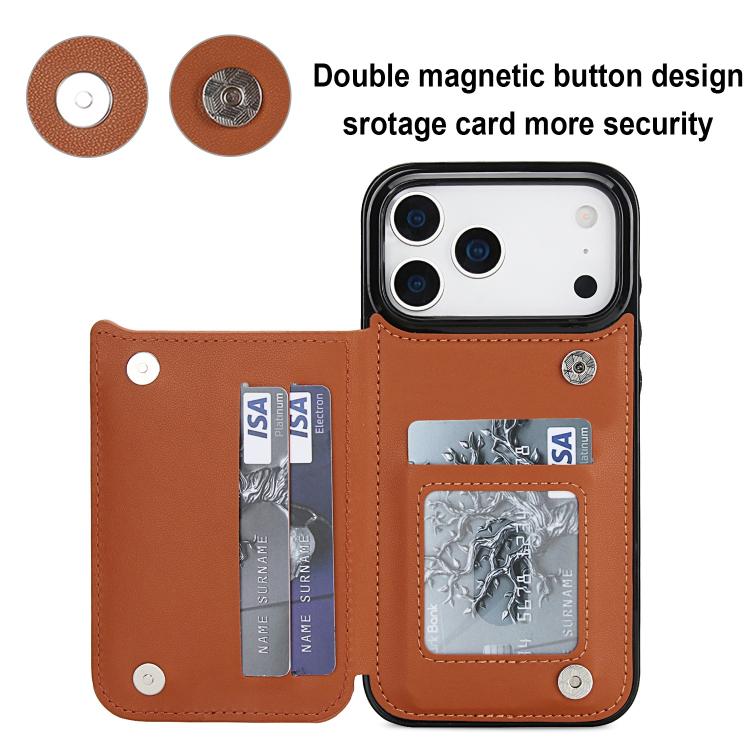 For iPhone 17 Pro Double Buckle Rhombic PU Leather Phone Case