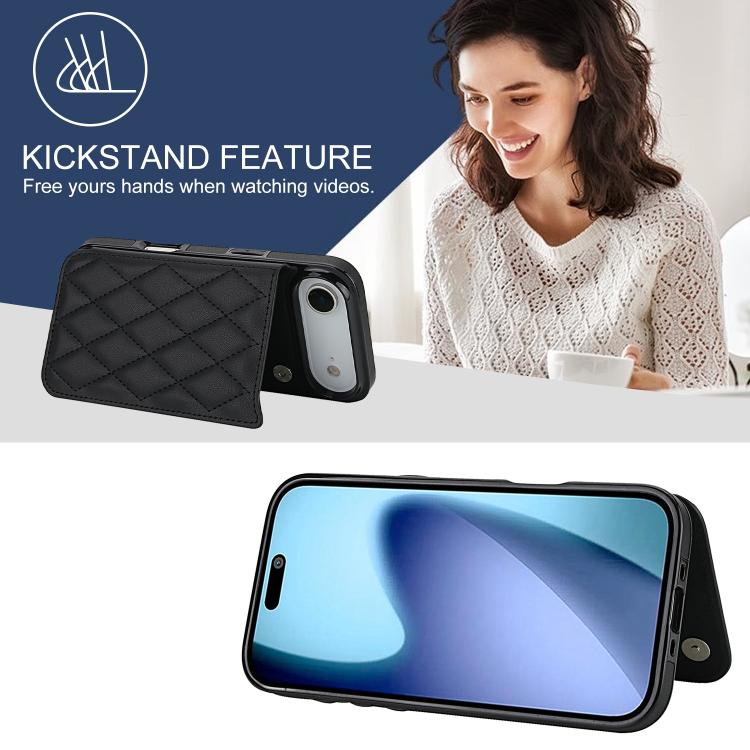 For iPhone Air Double Buckle Rhombic PU Leather Phone Case