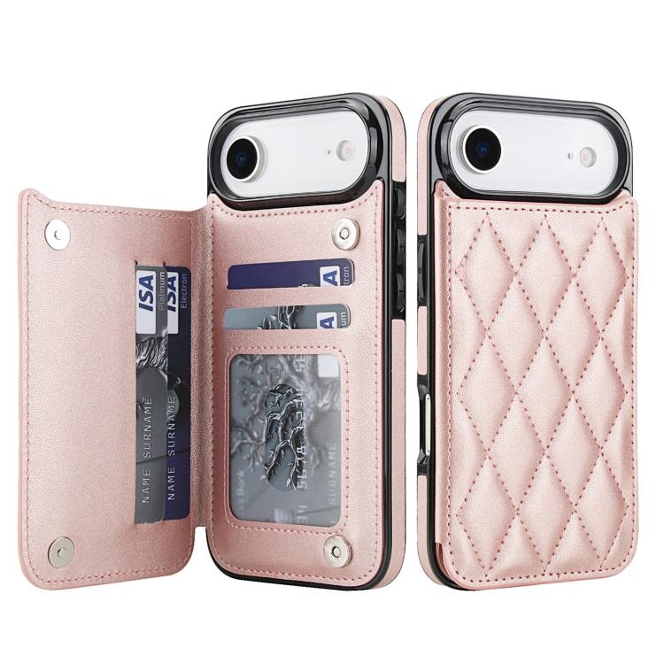 For iPhone Air Double Buckle Rhombic PU Leather Phone Case