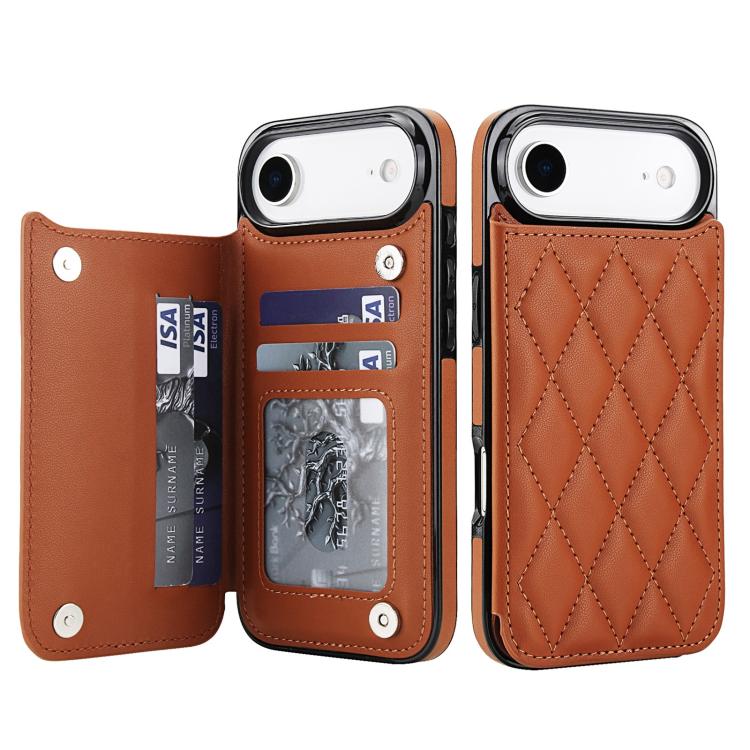 For iPhone Air Double Buckle Rhombic PU Leather Phone Case