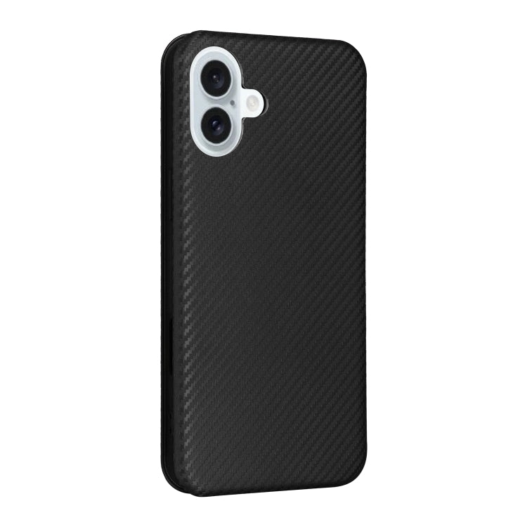 For iPhone 16 Plus Carbon Fiber Texture Flip Leather Phone Case