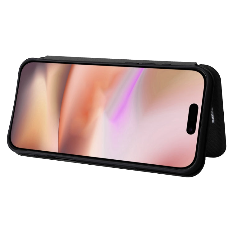 For iPhone 16 Plus Carbon Fiber Texture Flip Leather Phone Case