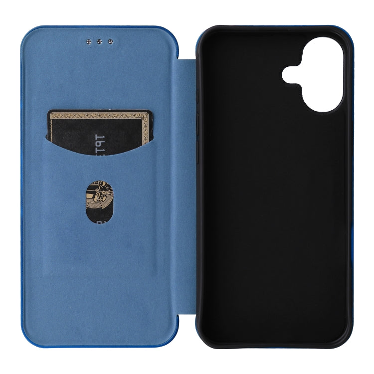 For iPhone 16 Plus Carbon Fiber Texture Flip Leather Phone Case