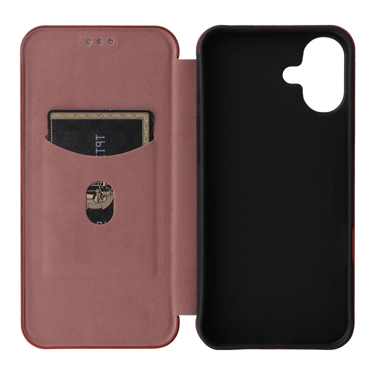 For iPhone 16 Plus Carbon Fiber Texture Flip Leather Phone Case