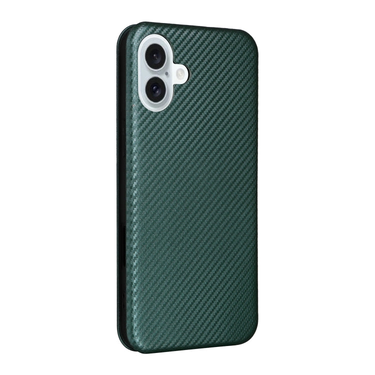 For iPhone 16 Plus Carbon Fiber Texture Flip Leather Phone Case