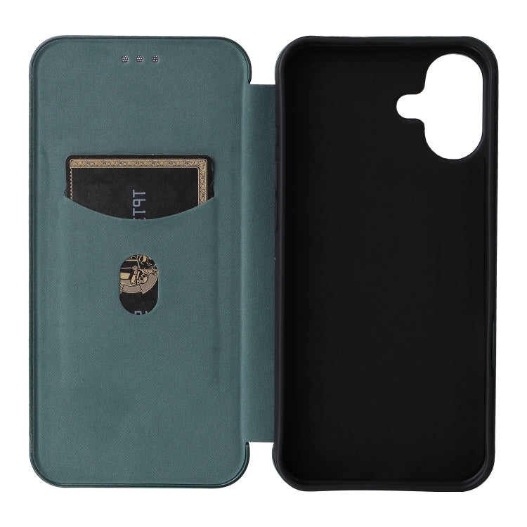 For iPhone 16 Plus Carbon Fiber Texture Flip Leather Phone Case