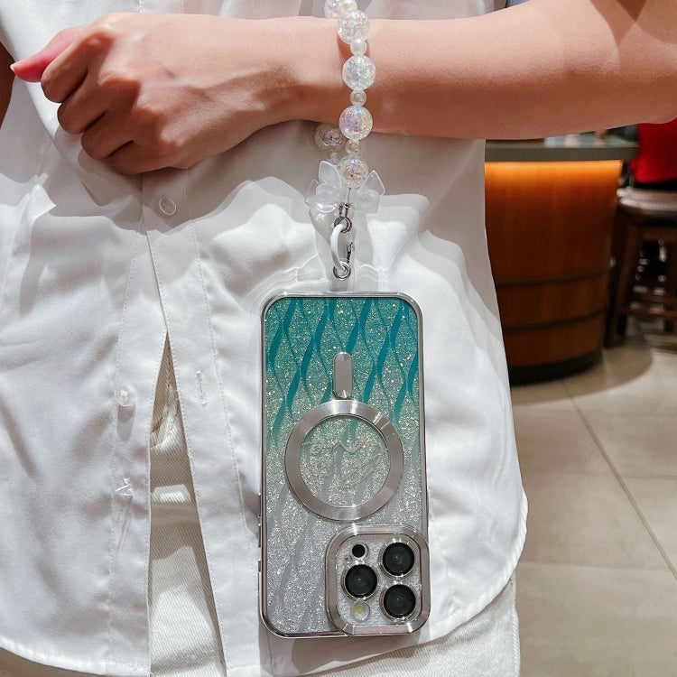 For iPhone 16 Plus Dual-Love Leaves Gradient Glitter Bracelets Magsafe TPU Phone Case