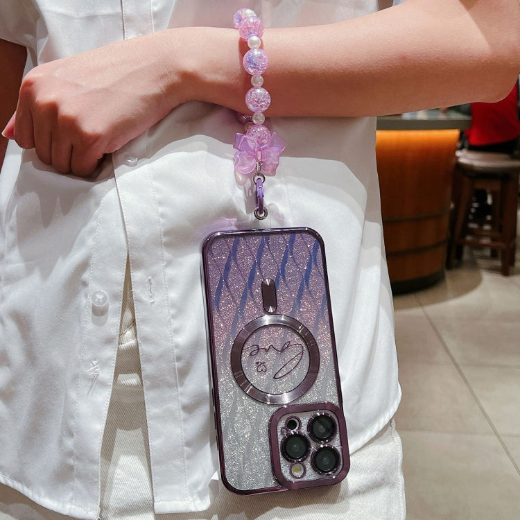 For iPhone 16 Dual-Love Leaves Gradient Glitter Bracelets Magsafe TPU Phone Case