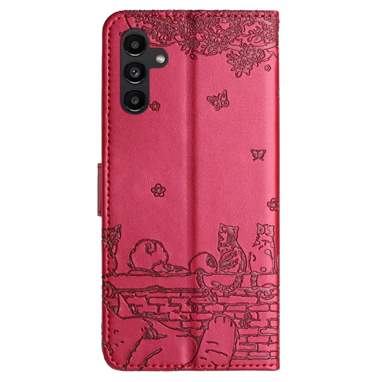 For Samsung Galaxy S24 FE 5G Cat Embossing Pattern Leather Phone Case with Lanyard
