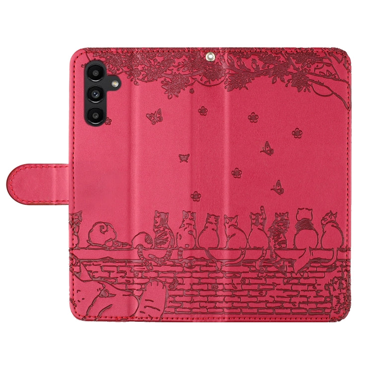 For Samsung Galaxy S24 FE 5G Cat Embossing Pattern Leather Phone Case with Lanyard
