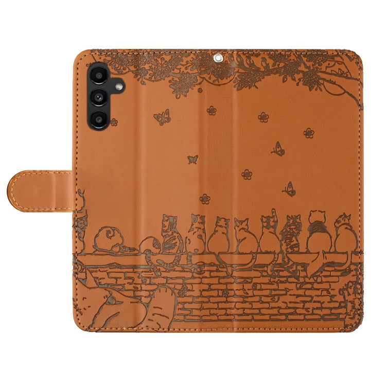 For Samsung Galaxy S24 FE 5G Cat Embossing Pattern Leather Phone Case with Lanyard
