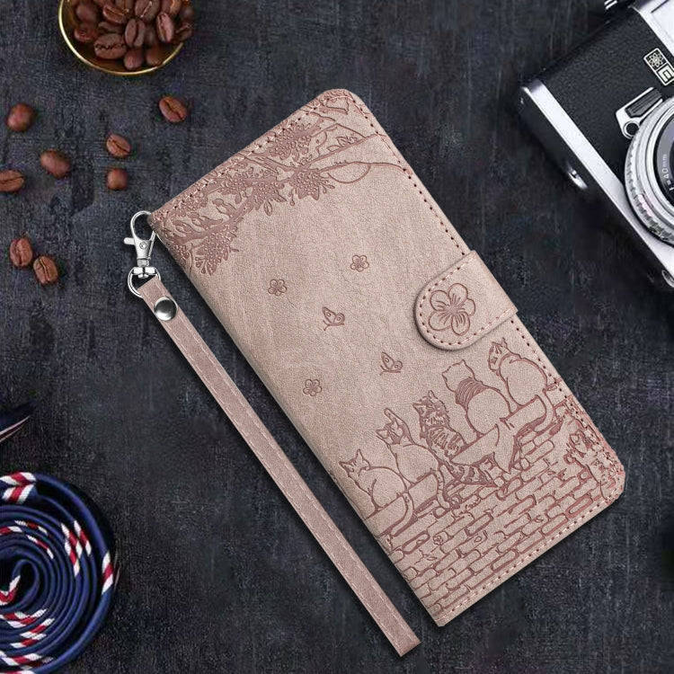 For Samsung Galaxy S24 FE 5G Cat Embossing Pattern Leather Phone Case with Lanyard