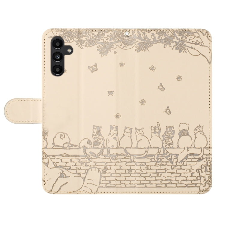 For Samsung Galaxy S24 FE 5G Cat Embossing Pattern Leather Phone Case with Lanyard